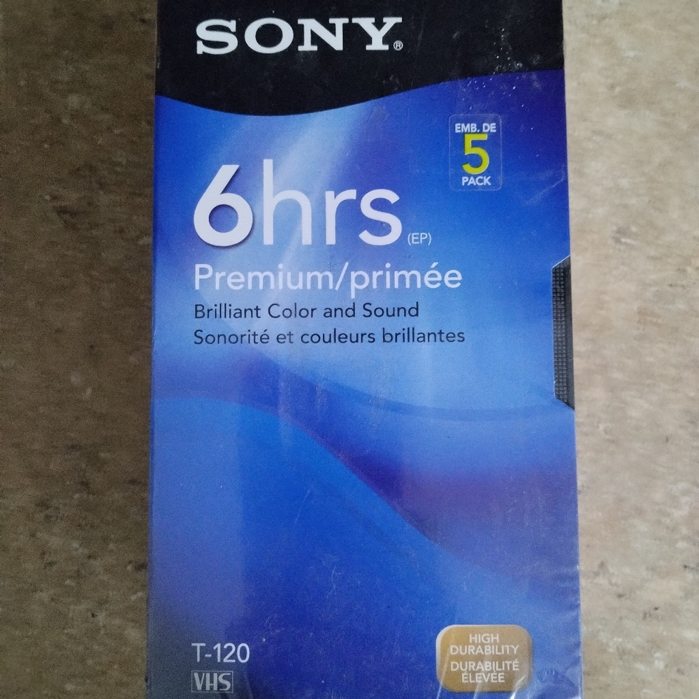5 Pack of Sony T120VR Premium Grade 6Hr/246 Min Blank VHS Video Tapes NEW Sealed
